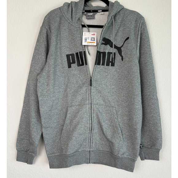 Puma Essentials Large Logo Full Zip Hoodie Mens Grey Casual Athletic Outerwear S